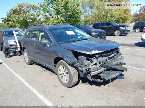 4S4BSABC2K3338982 — 2019 Subaru Outback, Передняя часть, фото до ремонта