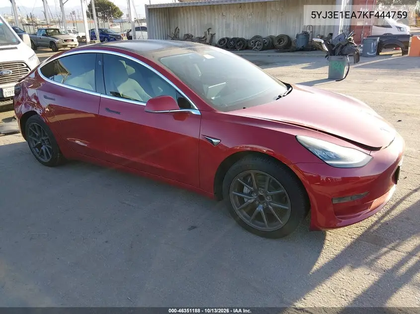5YJ3E1EA7KF444759 Tesla Model 3 2019 — повреждение Задняя часть, фото до ремонта
