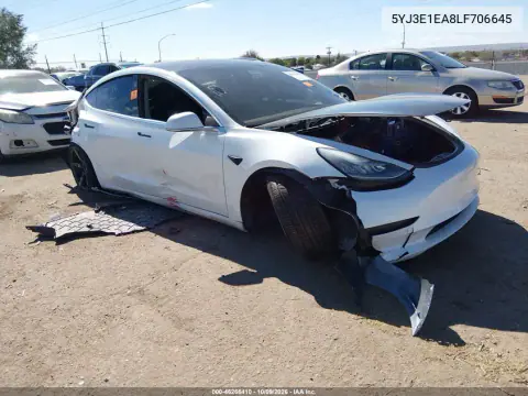 5YJ3E1EA8LF706645 — 2020 Tesla Model 3, Передняя часть, фото до ремонта