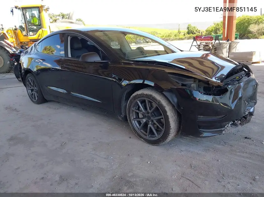 5YJ3E1EA9MF851145 Tesla Model 3 2021 — повреждение Передняя часть, фото до ремонта