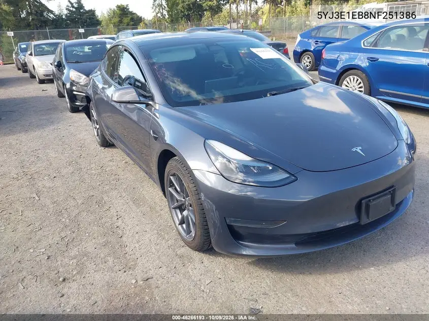 2022 Tesla Model 3 Long Range Dual Motor All-Wheel Drive VIN 5YJ3E1EB8NF251386 фото 1