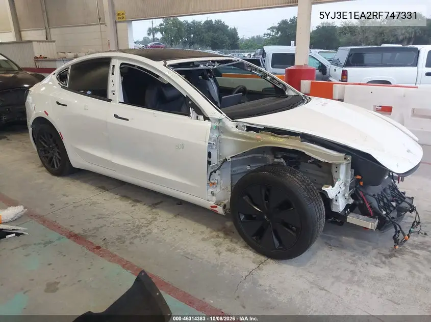 2024 Tesla Model 3 Long Range Dual Motor Rear-Wheel Drive/Rear-Wheel Drive VIN 5YJ3E1EA2RF747331 фото 1