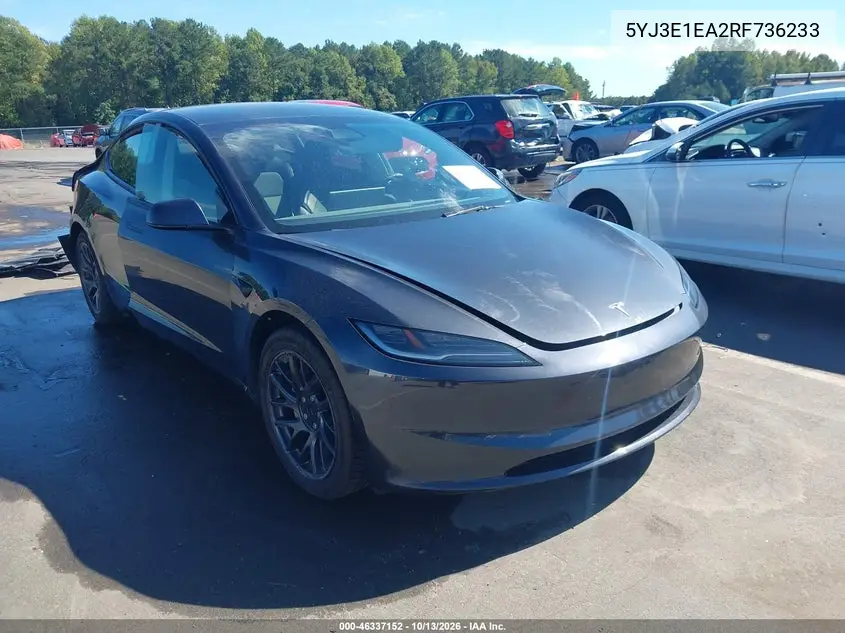 2024 Tesla Model 3 Long Range Dual Motor Rear-Wheel Drive/Rear-Wheel Drive VIN 5YJ3E1EA2RF736233 фото 1