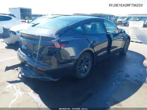 2024 Tesla Model 3 Long Range Dual Motor Rear-Wheel Drive/Rear-Wheel Drive VIN 5YJ3E1EA2RF736233 фото 4