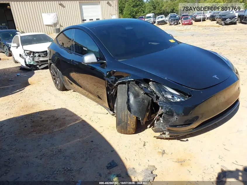 2023 Tesla Model Y Performance Dual Motor All-Wheel Drive VIN 7SAYGDEF0PF801769 фото 1
