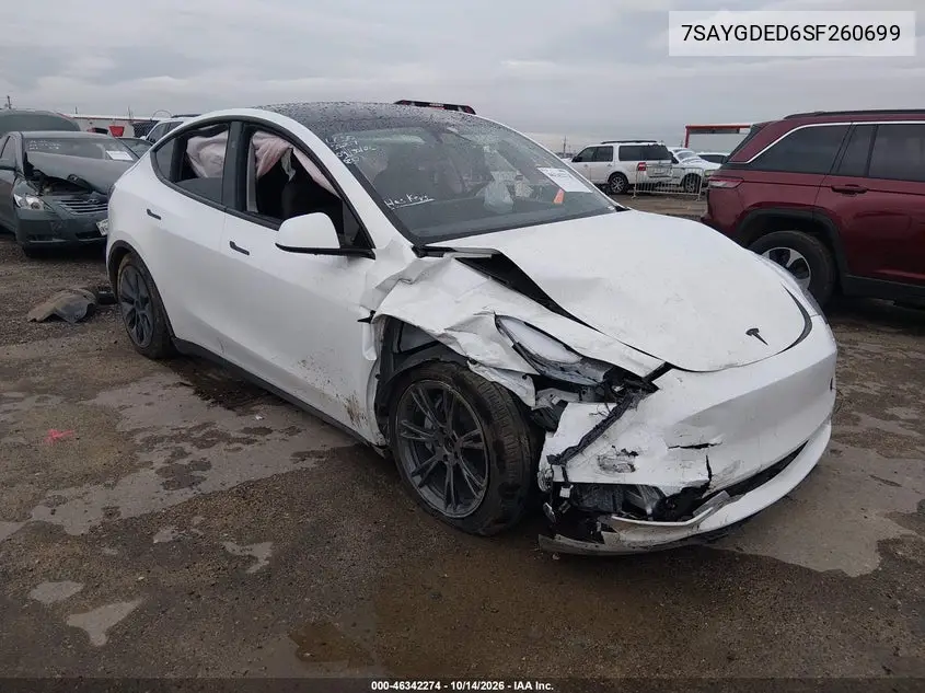7SAYGDED6SF260699 Tesla Model Y 2025 — повреждение Не указано, фото до ремонта