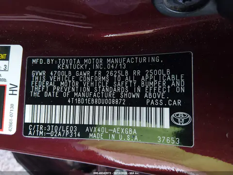 2013 Toyota Avalon Hybrid Xle Touring VIN 4T1BD1EB8DU008872 фото 10