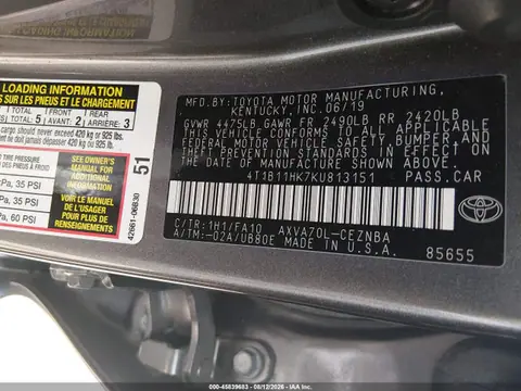 2019 Toyota CAMRY LE VIN 4T1B11HK7KU813151 фото 9