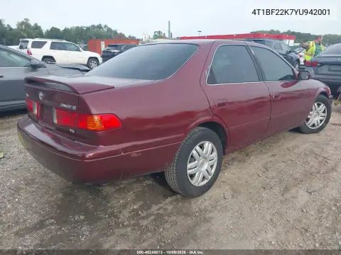 2000 Toyota Camry Le V6 VIN 4T1BF22K7YU942001 фото 4