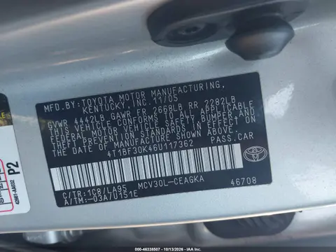 2006 Toyota Camry Xle V6 VIN 4T1BF30K46U117362 фото 10