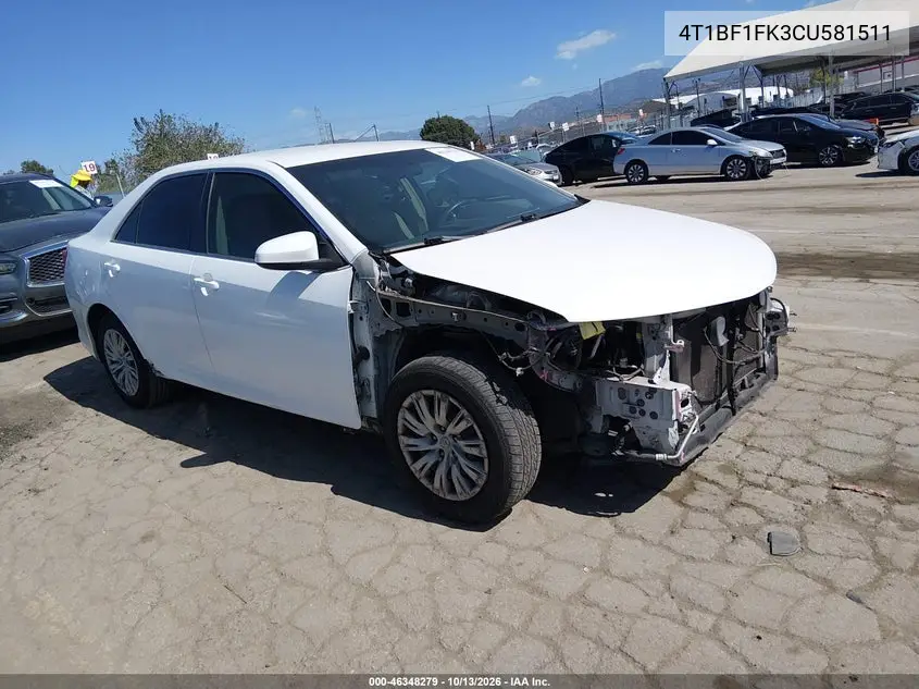 4T1BF1FK3CU581511 — 2012 Toyota Camry, фото 2 с аукциона IAAI, Передняя часть