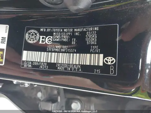 2022 Toyota Corolla Le/xle VIN 5YFBPMBE9NP315574 фото 21