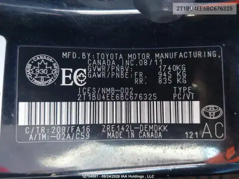 2011 Toyota Corolla Ce VIN 2T1BU4EE6BC676325 фото 9