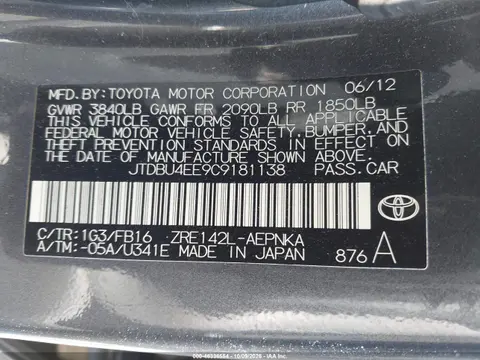 JTDBU4EE9C9181138 — 2012 Toyota Corolla, Естественный износ, фото до ремонта