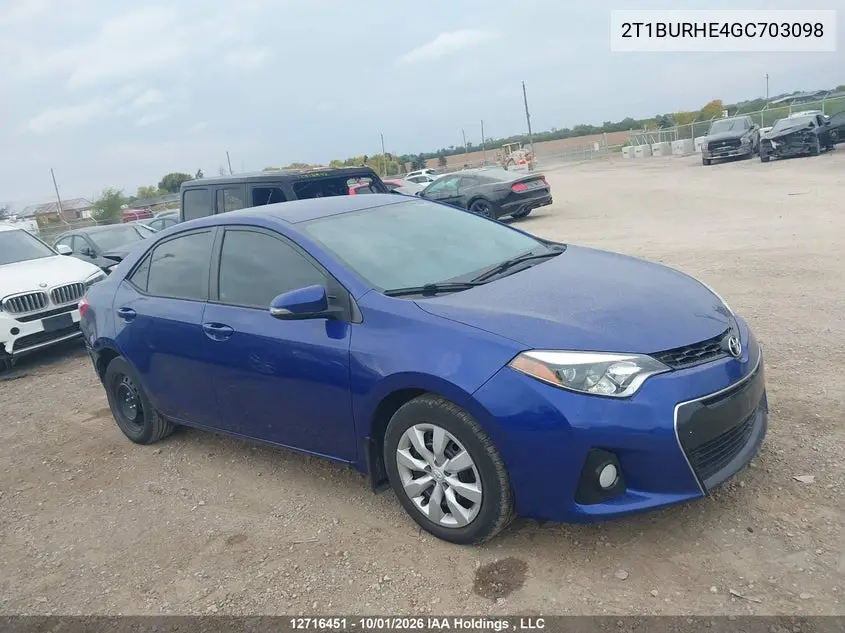 2016 Toyota Corolla S VIN 2T1BURHE4GC703098 фото 2