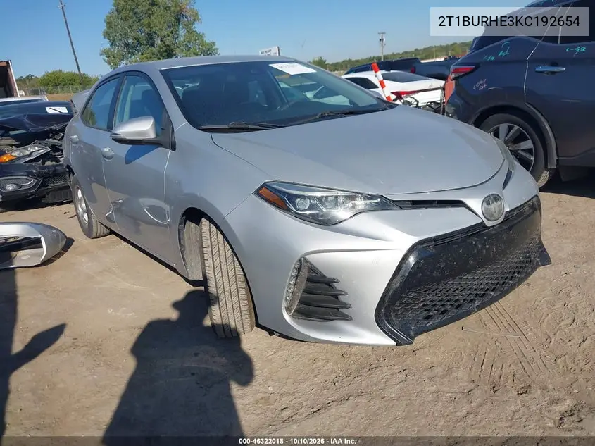 2019 Toyota Corolla Se VIN 2T1BURHE3KC192654 фото 2