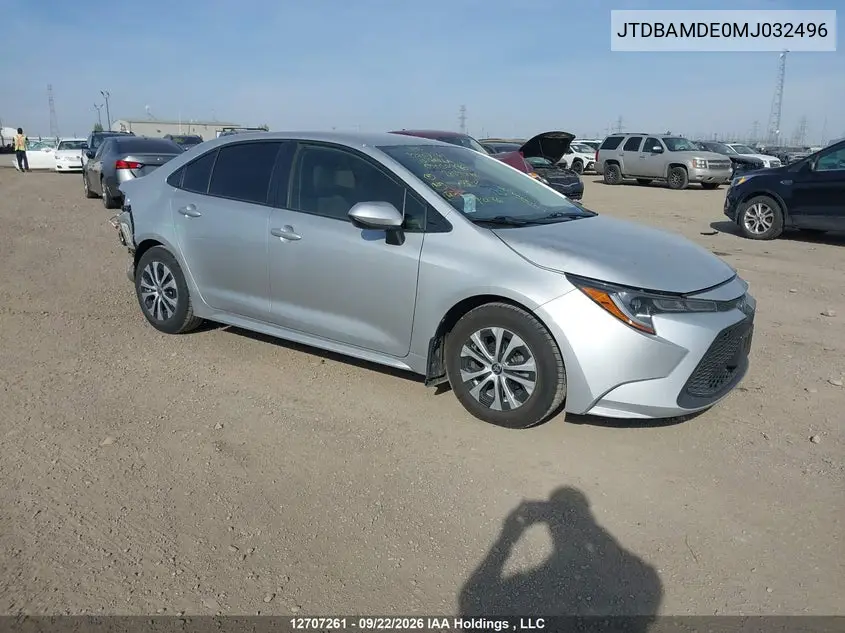 2021 Toyota Corolla Hybrid VIN JTDBAMDE0MJ032496 фото 2