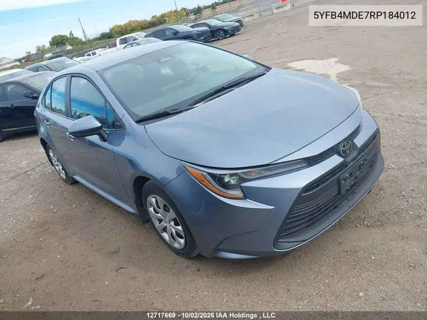 2024 Toyota Corolla Le VIN 5YFB4MDE7RP184012 фото 2