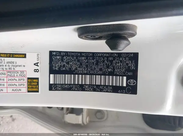 2024 TOYOTA COROLLA VIN JTDBCMFEXR3048112 фото 4