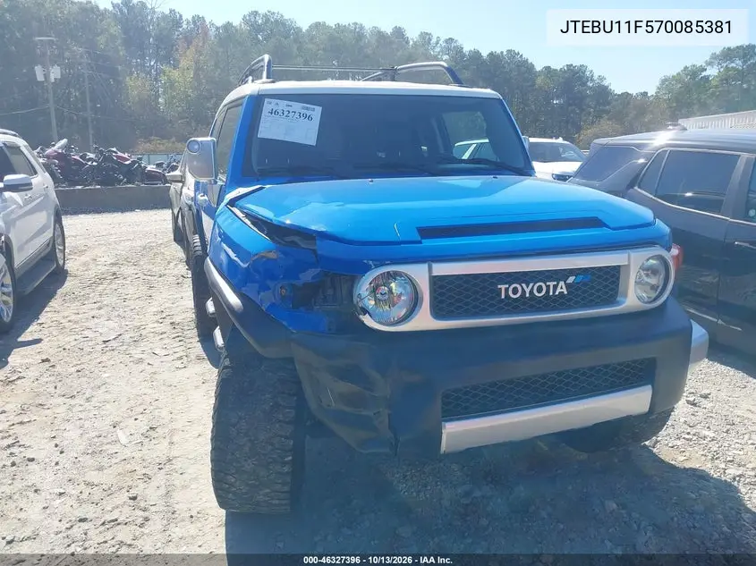 2007 Toyota Fj Cruiser VIN JTEBU11F570085381 фото 2