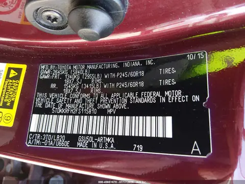2015 Toyota Highlander Xle V6 VIN 5TDKKRFH2FS115810 фото 9