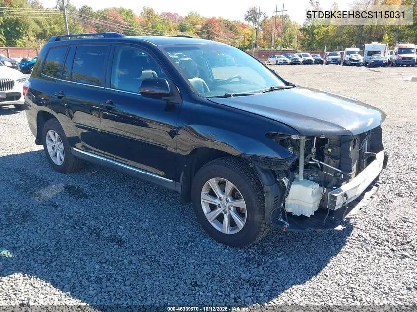 2012 Toyota Highlander Se V6 VIN 5TDBK3EH8CS115031 фото 2