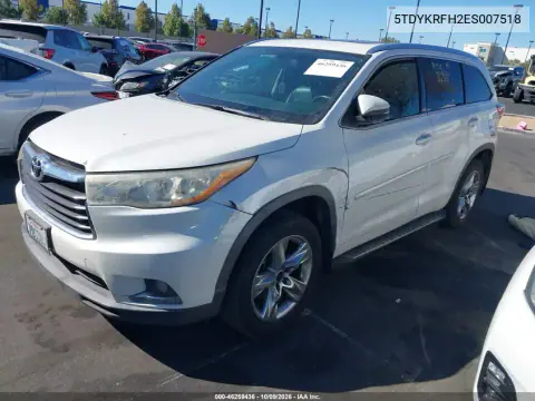2014 Toyota Highlander Limited V6 VIN 5TDYKRFH2ES007518 фото 3