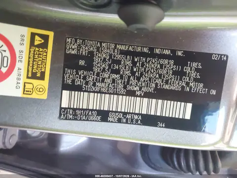 2014 Toyota Highlander Le Plus V6 VIN 5TDZKRFH6ES011592 фото 10
