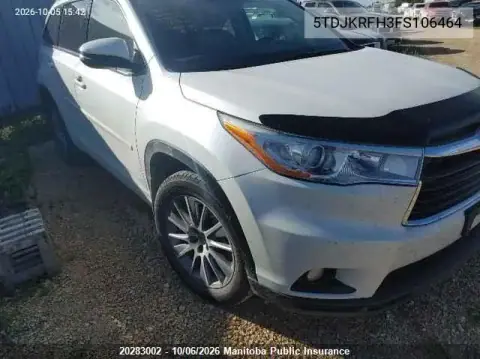 5TDJKRFH3FS106464 — 2015 Toyota Highlander, Град, фото до ремонта