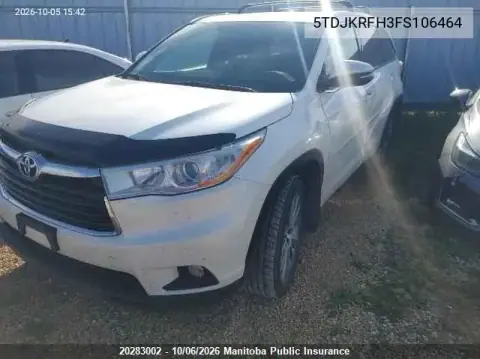 2015 Toyota Highlander Xle V6 VIN 5TDJKRFH3FS106464 фото 2