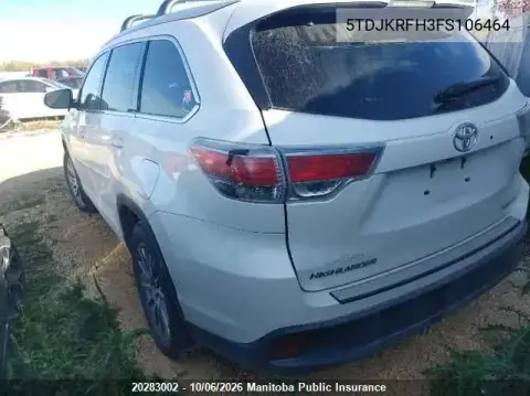 2015 Toyota Highlander Xle V6 VIN 5TDJKRFH3FS106464 фото 3