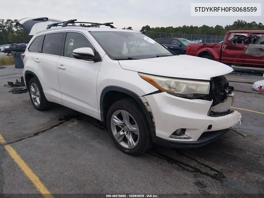 2015 Toyota Highlander Limited V6 VIN 5TDYKRFH0FS068559 фото 2