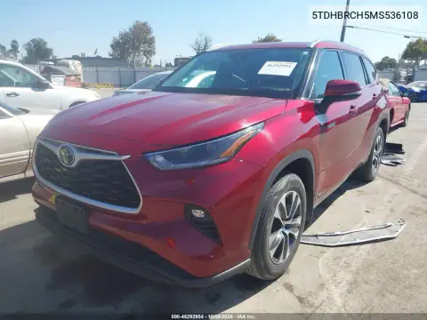 2021 Toyota Highlander Hybrid Xle VIN 5TDHBRCH5MS536108 фото 2