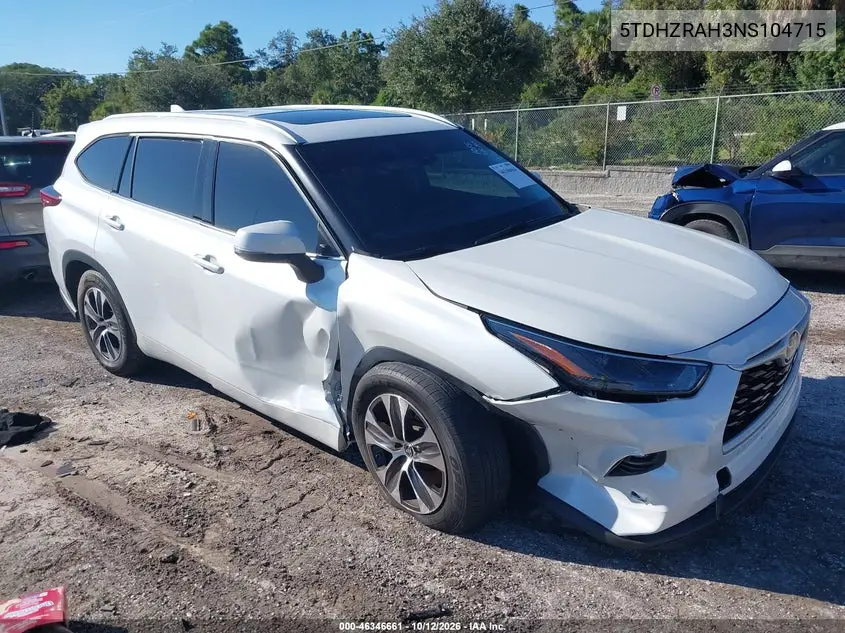 2022 Toyota Highlander Xle VIN 5TDHZRAH3NS104715 фото 2