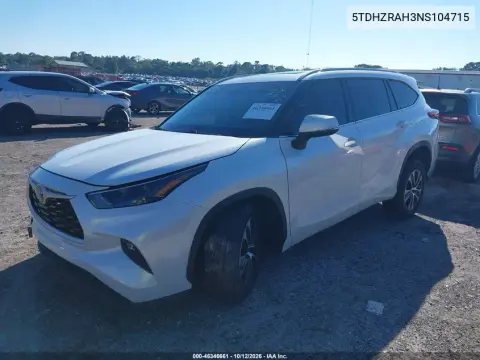 2022 Toyota Highlander Xle VIN 5TDHZRAH3NS104715 фото 3