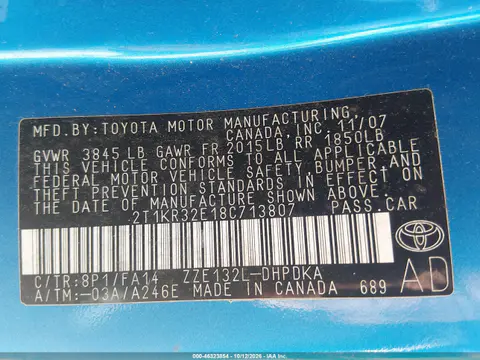 2008 Toyota Matrix VIN 2T1KR32E18C713807 фото 10