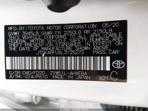 2020 Toyota Prius Le VIN JTDKARFUXL3125272 фото 9