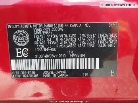 2T3BF4DV9BW112010 — 2011 Toyota RAV4, Передняя часть, фото до ремонта