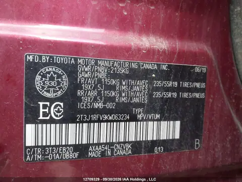 2019 Toyota Rav4 Trail VIN 2T3J1RFV9KW063234 фото 19