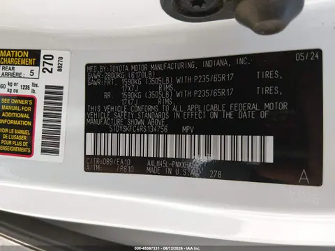 2024 Toyota SIENNA XLE VIN 5TDYSKFC4RS134756 фото 9