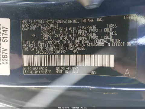 5TDZK23CX7S086492 — 2007 Toyota Sienna, Естественный износ, фото до ремонта