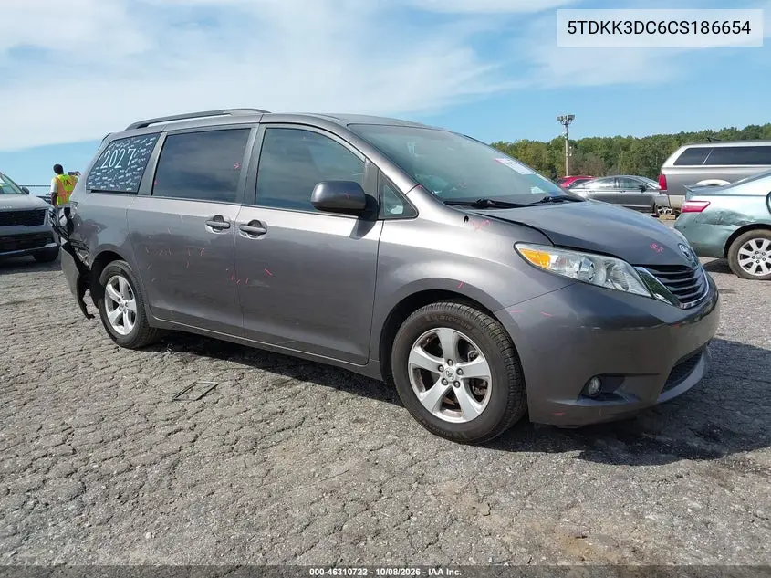 2012 Toyota Sienna Le V6 8 Passenger VIN 5TDKK3DC6CS186654 фото 2