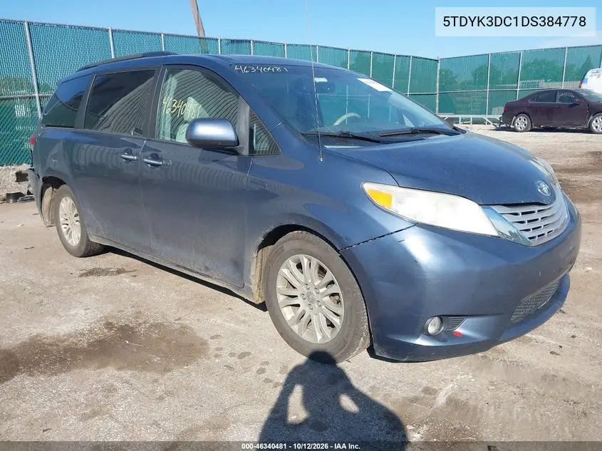 2013 Toyota Sienna Xle V6 8 Passenger VIN 5TDYK3DC1DS384778 фото 2
