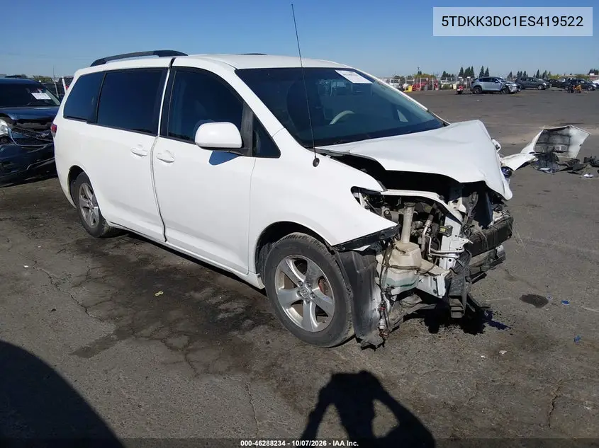 2014 Toyota Sienna Le V6 8 Passenger VIN 5TDKK3DC1ES419522 фото 1