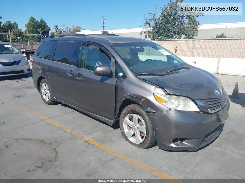 2015 Toyota Sienna Le 8 Passenger VIN 5TDKK3DC9FS567032 фото 2