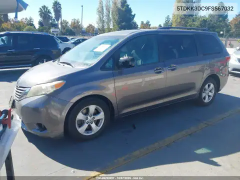 2015 Toyota Sienna Le 8 Passenger VIN 5TDKK3DC9FS567032 фото 3