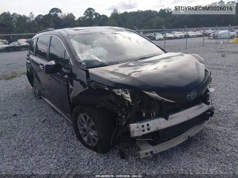 2021 Toyota Sienna Xle VIN 5TDYRKEC8MS026016 фото 1