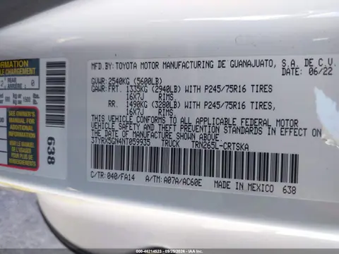 2022 Toyota Tacoma Sr VIN 3TYRX5GN4NT059935 фото 9