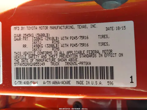 2016 Toyota Tacoma Sr5 VIN 5TFAX5GNXGX055149 фото 9