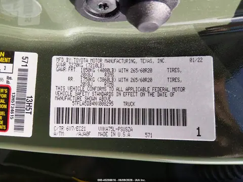 2022 Toyota Tundra Sr5 VIN 5TFLA5DB4NX008295 фото 9
